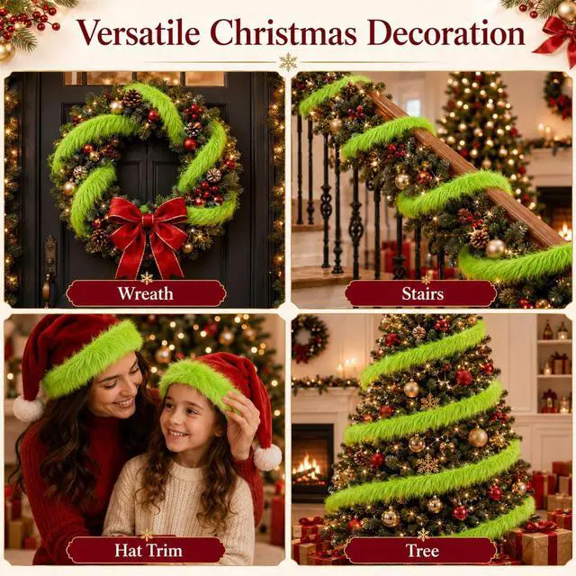 Alt view image 6 of 7 - Sukh Green Faux Fur Fabric - 2 x 60 Inch Shaggy Plush Faux Fur Trim Ribbon | Precut Fabric Strips for Christmas Tree Decor, Gnome Beard, Cosplay Costume, DIY Patches & Holiday Crafts