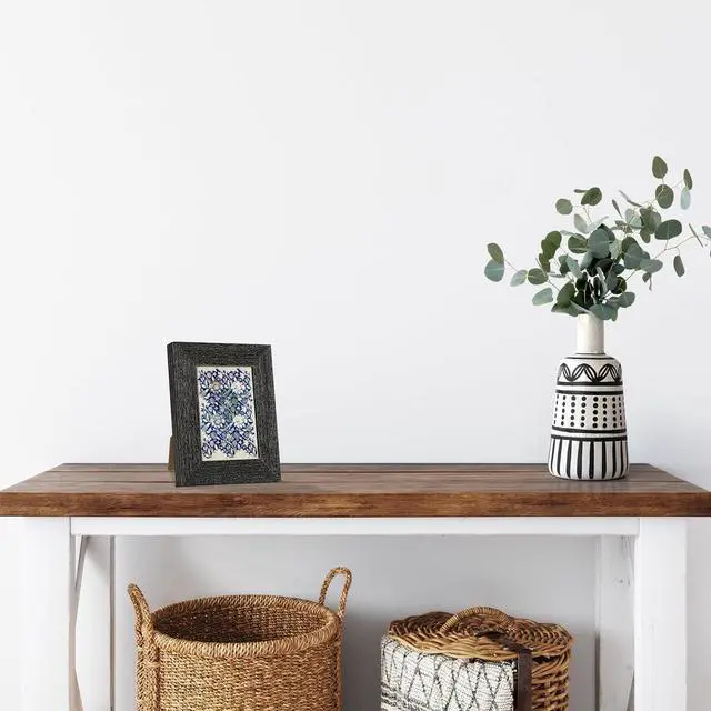 Alt view image 5 of 7 - 3.5x5 Picture Frame, Solid Wood Rustic Black | HD glass, wide distressed finish, gallery wall & tabletop display, vintage farmhouse decor, wedding & home gift