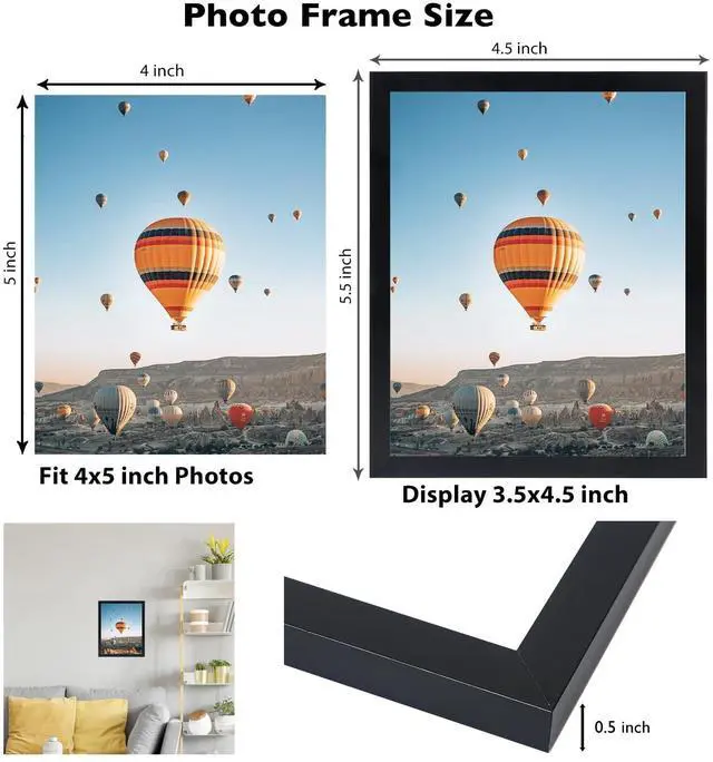 Alt view image 3 of 7 - 4x5 Picture Frame Black for Wall Hanging or Tabletop, Wall Mounting Horizontally or Vertically, 4 x 5 Wall Gallery Poster Photo Frame with Shatter Resistant Plexiglass, Black