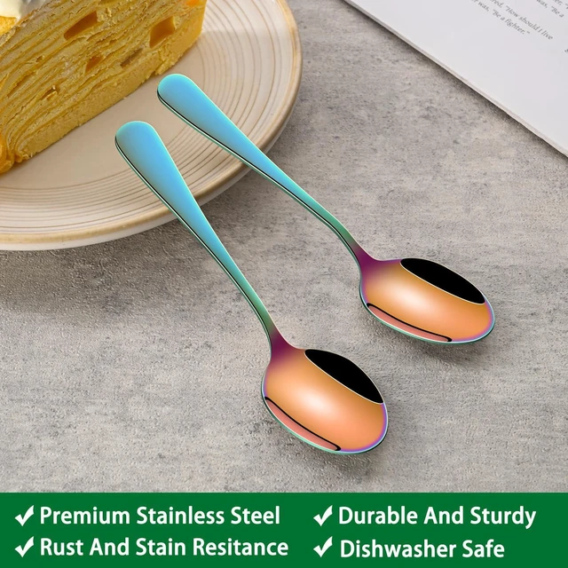 Alt view image 3 of 7 - 4.7 Inch Colorful Rainbow Mini Esprsso & Coffee & Tea Spoon Set of 8 | Premium Stainless Steel; PVD Coating; Mirror Finishing; Dishwasher Safe; Set Of 8