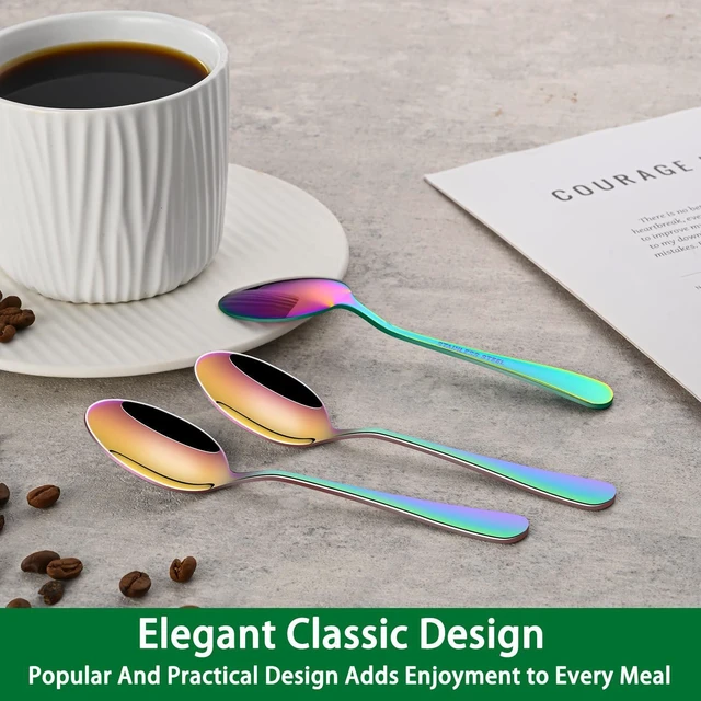 Alt view image 7 of 7 - 4.7 Inch Colorful Rainbow Mini Esprsso & Coffee & Tea Spoon Set of 8 | Premium Stainless Steel; PVD Coating; Mirror Finishing; Dishwasher Safe; Set Of 8
