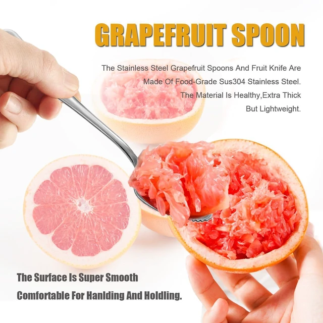 Alt view image 2 of 7 - Spoon Serrated Edge Grapefruit Knife Stainless Steel Grapefruit Utensil Tool Dessert Spoons for Citrus Lemon Kiwi Salads Melon Lime Pitaya Apple Fruit Puree (2 PCS)
