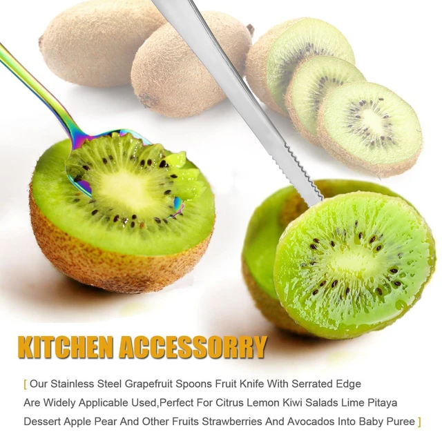 Alt view image 6 of 7 - Spoon Serrated Edge Grapefruit Knife Stainless Steel Grapefruit Utensil Tool Dessert Spoons for Citrus Lemon Kiwi Salads Melon Lime Pitaya Apple Fruit Puree (2 PCS)