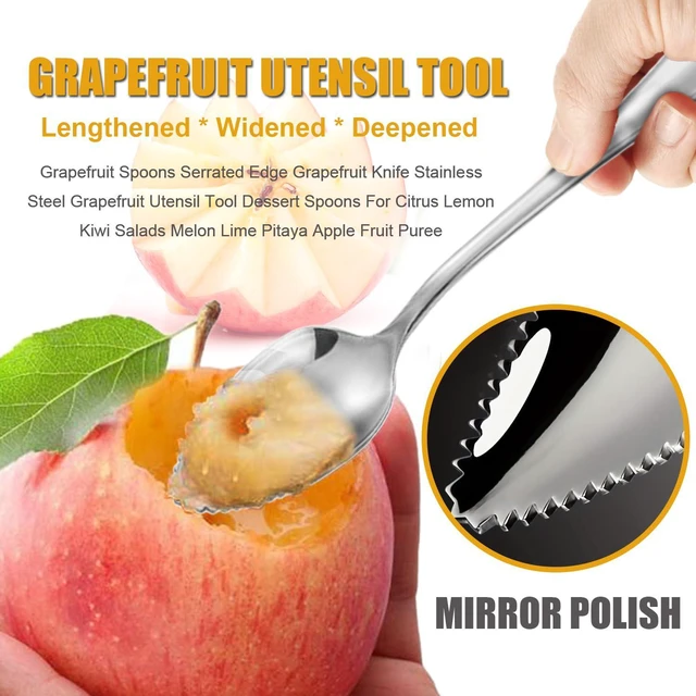 Alt view image 4 of 7 - Spoon Serrated Edge Grapefruit Knife Stainless Steel Grapefruit Utensil Tool Dessert Spoons for Citrus Lemon Kiwi Salads Melon Lime Pitaya Apple Fruit Puree (2 PCS)