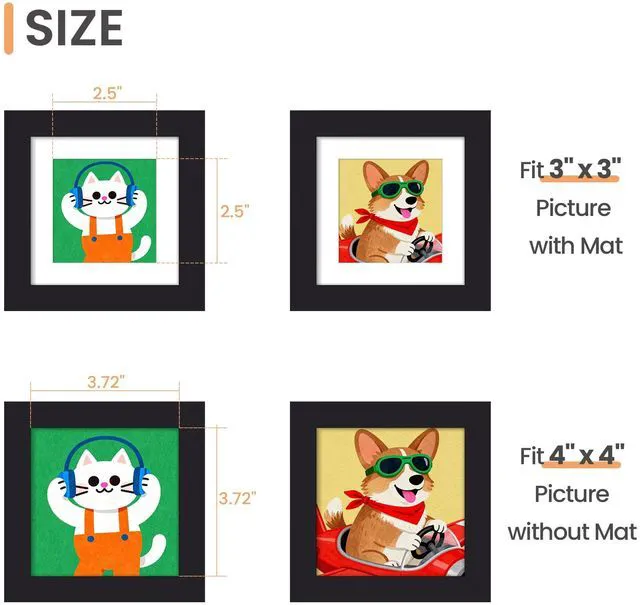 Alt view image 2 of 5 - 4x4 Picture Frame, Wall Decor Photo Frames, Black 1 Pack | 3x3 Square Frame with Mat for Gallery Wall, Family, Baby, Dog, Dorm, Christmas