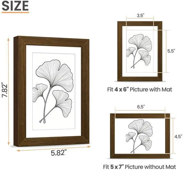 Alt view image 2 of 6 - 5x7 Picture Frame Solid Wooden, Nursery Decor, 1Pack Brown | 100% Solid Wood, Fit 4x6 with Mat and 5 x 6 Photo, Wall Decor or Tabletop Display, Safe For Nursery Kids Room