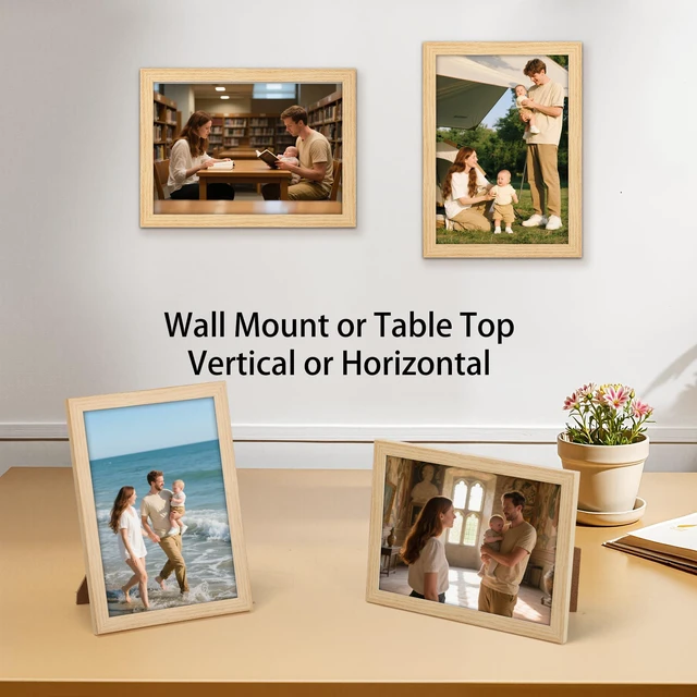 Alt view image 3 of 7 - 5x7 Picture Frame Natural Woodgrain, 5 by 7 Thin Photo Frame for Wall Tabletop Display, Single