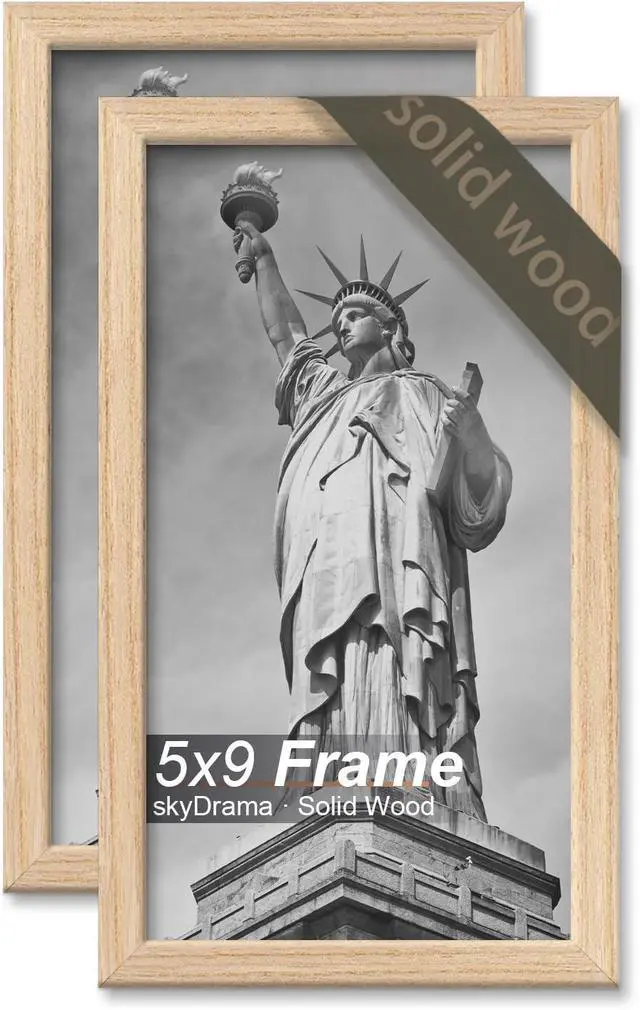 Main image of Solid Wood 5x9 Picture Frame with Natural Wood Grain 2 Packs | 5 x 9 Frame Rectangular Display 5by9 inch Photo Poster Tabletop and Wall Mount Horizontally/Vertically