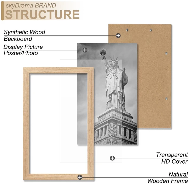 Alt view image 3 of 7 - Solid Wood 5x9 Picture Frame with Natural Wood Grain 2 Packs | 5 x 9 Frame Rectangular Display 5by9 inch Photo Poster Tabletop and Wall Mount Horizontally/Vertically