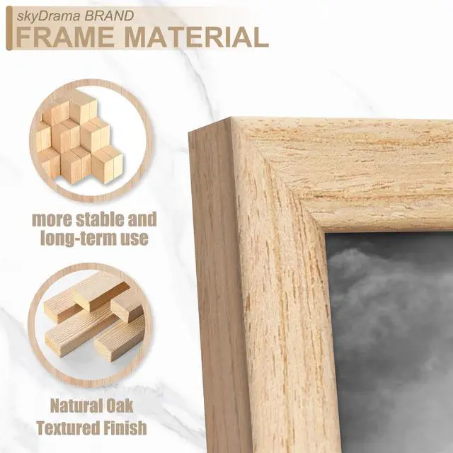Alt view image 2 of 7 - Solid Wood 5x9 Picture Frame with Natural Wood Grain 2 Packs | 5 x 9 Frame Rectangular Display 5by9 inch Photo Poster Tabletop and Wall Mount Horizontally/Vertically