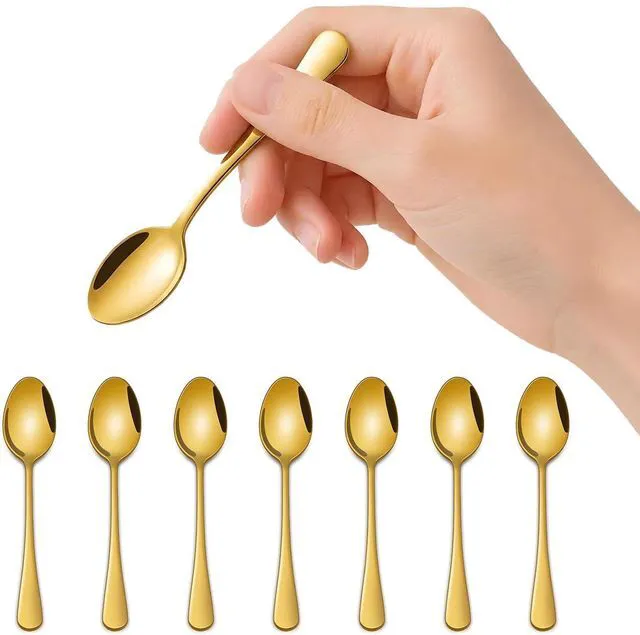 Main image of 4.7 Inch Gold Little Metal Coffee & Tea & Espresso Spoons Set of 8 | Premium Stainless Steel; PVD Coating; Dishwasher Safe; Mirror Finishing; Set of 8;