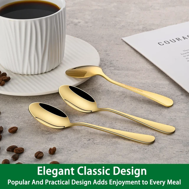Alt view image 6 of 7 - 4.7 Inch Gold Little Metal Coffee & Tea & Espresso Spoons Set of 8 | Premium Stainless Steel; PVD Coating; Dishwasher Safe; Mirror Finishing; Set of 8;