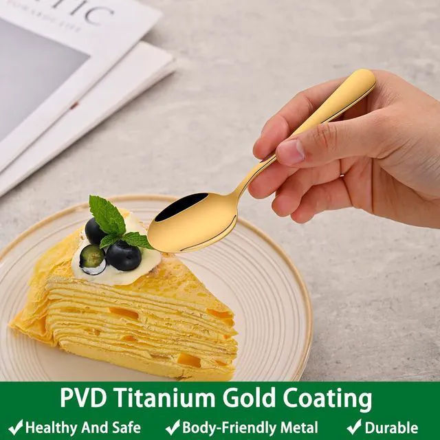 Alt view image 7 of 7 - 4.7 Inch Gold Little Metal Coffee & Tea & Espresso Spoons Set of 8 | Premium Stainless Steel; PVD Coating; Dishwasher Safe; Mirror Finishing; Set of 8;