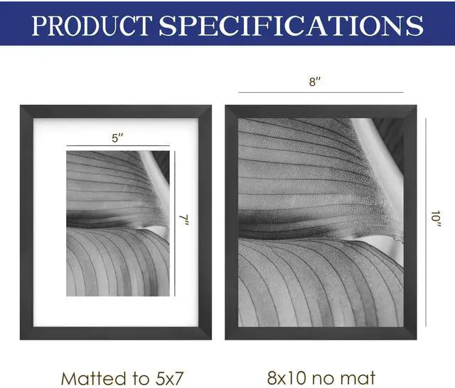 Alt view image 2 of 7 - 8x10 Picture Frame, Black Photo Frame for Tabletop and Wall Display, Minimalist Design, Set of 1