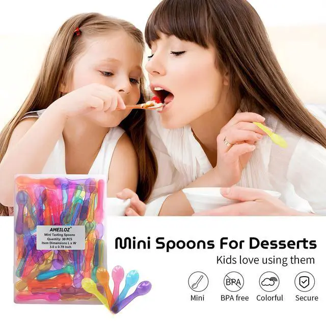 Alt view image 2 of 6 - AMEILOZ 3 Inch Tiny Mini Tasting Spoons Colored Disposables Small Taster Spoon, Mini Sampling Spoon for Desserts Pudding Jello Shots Ice Cream (1 Pack of 30 PCS)