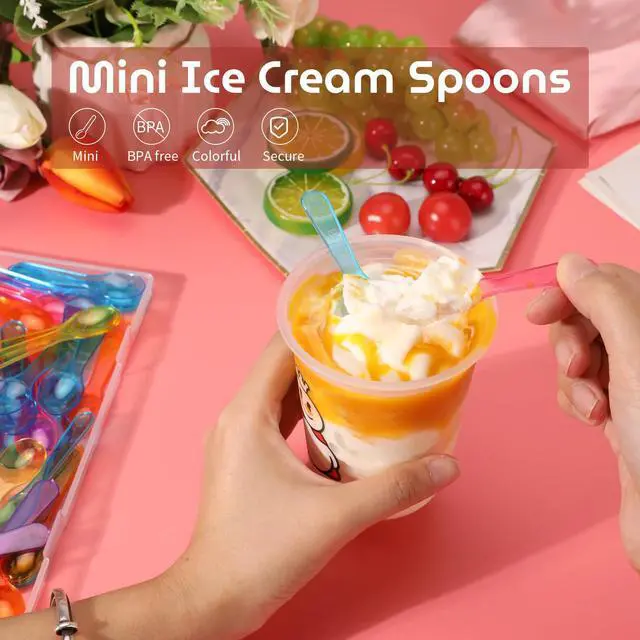 Alt view image 3 of 6 - AMEILOZ 3 Inch Tiny Mini Tasting Spoons Colored Disposables Small Taster Spoon, Mini Sampling Spoon for Desserts Pudding Jello Shots Ice Cream (1 Pack of 30 PCS)