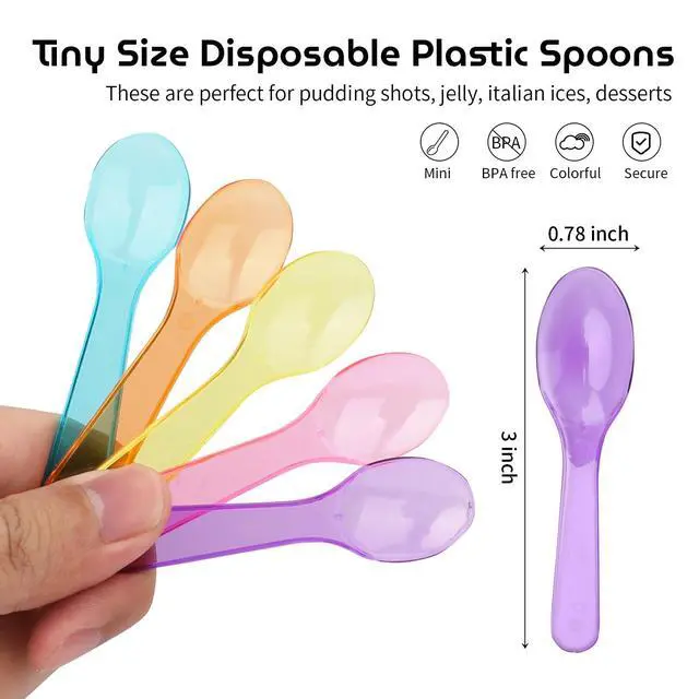 Alt view image 6 of 6 - AMEILOZ 3 Inch Tiny Mini Tasting Spoons Colored Disposables Small Taster Spoon, Mini Sampling Spoon for Desserts Pudding Jello Shots Ice Cream (1 Pack of 30 PCS)