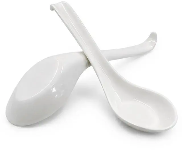 Main image of Asian Soup Spoons, 2PCS, White Melamine | Chinese Japanese Miso Ramen, Wonton Dumpling Pho, Rice Noodle Soba