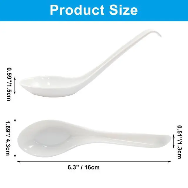 Alt view image 2 of 7 - Asian Soup Spoons, 2PCS, White Melamine | Chinese Japanese Miso Ramen, Wonton Dumpling Pho, Rice Noodle Soba