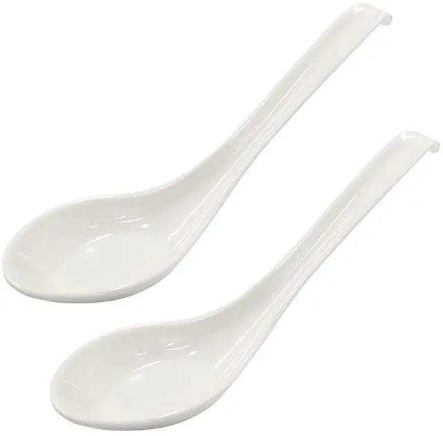 Alt view image 7 of 7 - Asian Soup Spoons, 2PCS, White Melamine | Chinese Japanese Miso Ramen, Wonton Dumpling Pho, Rice Noodle Soba