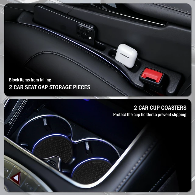 Alt view image 3 of 7 - 2-in-1 Car Seat Gap Filler Organizer & Car Coasters for Cup Holders Set,New Cars Seat Gap Plug with Storage Slot,Universal in Between Cars Seats Catcher Fit for Trucks SUVs