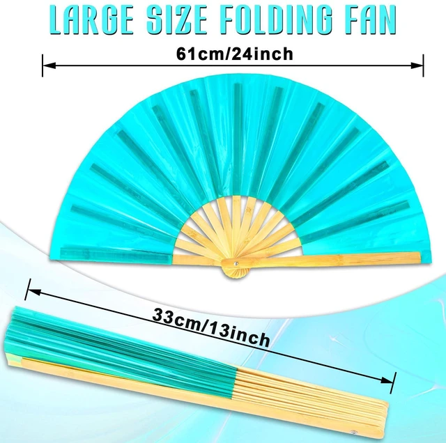 Alt view image 2 of 7 - Large Holographic Folding Hand Rave Fan - Festival Clack Handheld Bamboo Fan Green Laser Glitter Hand Fans Decorative Folding Fans for Iconic Party Renaissance Decorations for Women Men