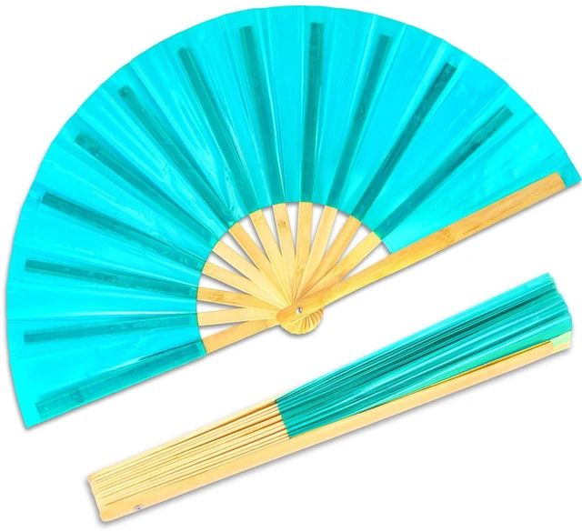 Main image of Large Holographic Folding Hand Rave Fan - Festival Clack Handheld Bamboo Fan Green Laser Glitter Hand Fans Decorative Folding Fans for Iconic Party Renaissance Decorations for Women Men