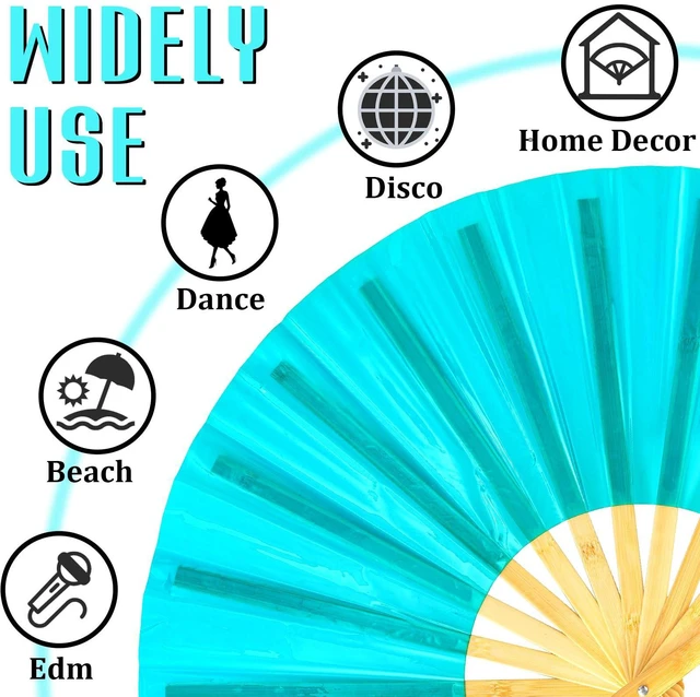 Alt view image 4 of 7 - Large Holographic Folding Hand Rave Fan - Festival Clack Handheld Bamboo Fan Green Laser Glitter Hand Fans Decorative Folding Fans for Iconic Party Renaissance Decorations for Women Men