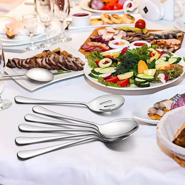 Alt view image 6 of 7 - 2 Pcs Stainless Steel Serving Utensil Set, Long Handle Serving Spoons | Slotted Spoons and Serving Spoons for Buffet, Banquet, Cooking,8.7 In,Flatware Serving Sets