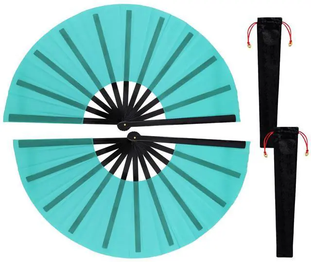 Main image of Nydotd 2 Packs Large Rave Fan Handheld Folding Fans Nylon Cloth Foldable with Holder Sleeve for Men and Women Performance Line Dance Chinese Kung Fu Tai Chi Decorations Festival Party Gift (Blue)