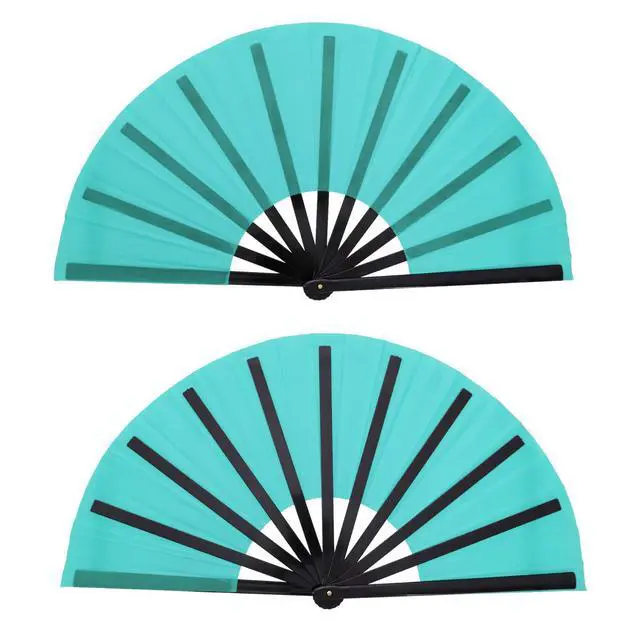 Alt view image 7 of 7 - Nydotd 2 Packs Large Rave Fan Handheld Folding Fans Nylon Cloth Foldable with Holder Sleeve for Men and Women Performance Line Dance Chinese Kung Fu Tai Chi Decorations Festival Party Gift (Blue)