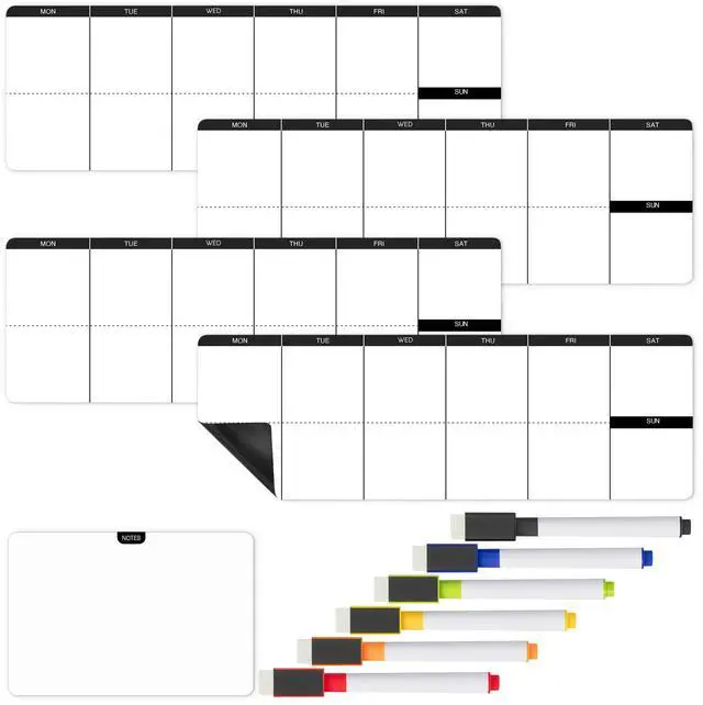 Main image of 4" x 12" Dry Erase Magnetic Weekly Planner for Fridge, 11 pcs | 4x Weekly Chore Chart, 6x Colorful Whiteboard Markers and 6" x 4" Magnetic Whiteboard Note