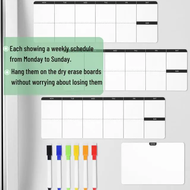 Alt view image 3 of 7 - 4" x 12" Dry Erase Magnetic Weekly Planner for Fridge, 11 pcs | 4x Weekly Chore Chart, 6x Colorful Whiteboard Markers and 6" x 4" Magnetic Whiteboard Note