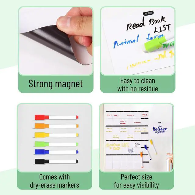 Alt view image 5 of 7 - 4" x 12" Dry Erase Magnetic Weekly Planner for Fridge, 11 pcs | 4x Weekly Chore Chart, 6x Colorful Whiteboard Markers and 6" x 4" Magnetic Whiteboard Note