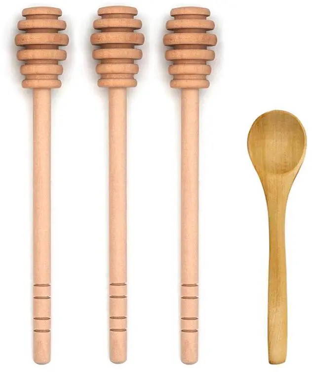 Main image of 4PCS 6 inch Honey Dipper Sticks Honey Spoon, Wooden Honey Mixing Stirrer Honey Comb Stick, Honey Wand for Honey Jar Dispense Drizzle Honey Wedding Party
