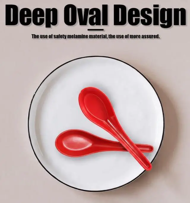Alt view image 4 of 7 - 2PCS Asian Soup Spoons, Red and Black Melamine | Chinese Japanese Miso Ramen, Wonton Dumpling Pho, Rice Noodle Soba