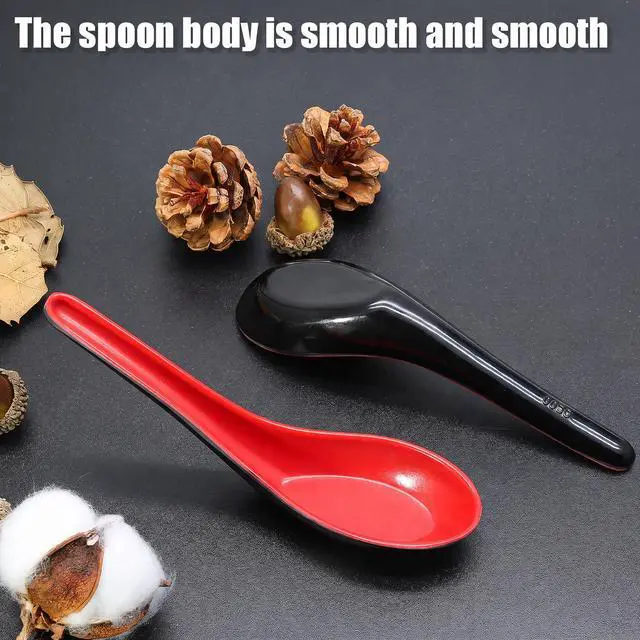 Alt view image 3 of 7 - 2PCS Asian Soup Spoons, Red and Black Melamine | Chinese Japanese Miso Ramen, Wonton Dumpling Pho, Rice Noodle Soba