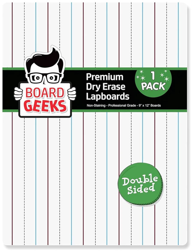Main image of 1 Small Dry Erase Board for Kids - White Board for Kids | Individual Dry Erase Board for Kids - Portable Kids Mini Whiteboard | Double Sided Small White Boards | Lined and Plain, 9"x12"