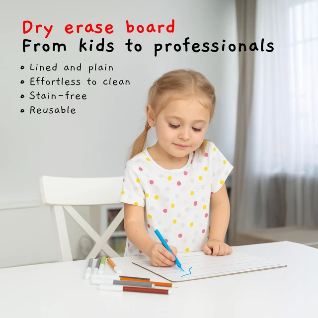 Alt view image 2 of 7 - 1 Small Dry Erase Board for Kids - White Board for Kids | Individual Dry Erase Board for Kids - Portable Kids Mini Whiteboard | Double Sided Small White Boards | Lined and Plain, 9"x12"