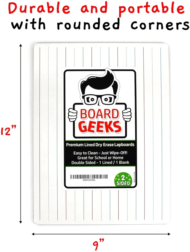 Alt view image 3 of 7 - 1 Small Dry Erase Board for Kids - White Board for Kids | Individual Dry Erase Board for Kids - Portable Kids Mini Whiteboard | Double Sided Small White Boards | Lined and Plain, 9"x12"
