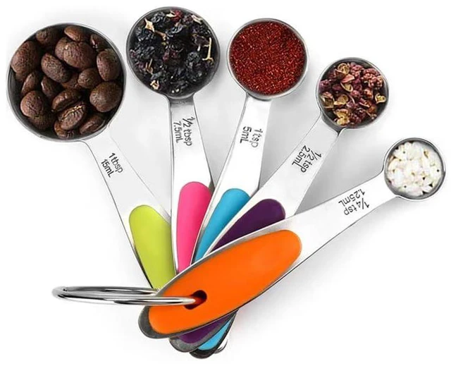 Main image of Fsdifly-Stainless Steel Measuring Spoons 5 Piece Stackable Set - Measuring Set for Cooking and Bakin (A)