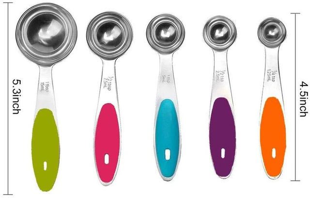 Alt view image 3 of 6 - Fsdifly-Stainless Steel Measuring Spoons 5 Piece Stackable Set - Measuring Set for Cooking and Bakin (A)