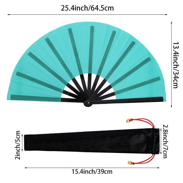 Alt view image 2 of 7 - Nydotd 2 Packs Large Rave Fan Handheld Folding Fans Nylon Cloth Foldable with Holder Sleeve for Men and Women Performance Line Dance Chinese Kung Fu Tai Chi Decorations Festival Party Gift (Blue)