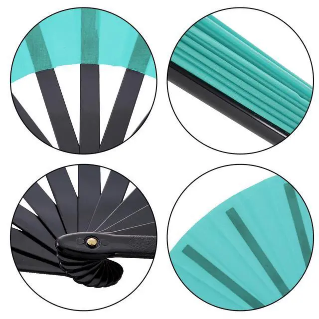 Alt view image 3 of 7 - Nydotd 2 Packs Large Rave Fan Handheld Folding Fans Nylon Cloth Foldable with Holder Sleeve for Men and Women Performance Line Dance Chinese Kung Fu Tai Chi Decorations Festival Party Gift (Blue)