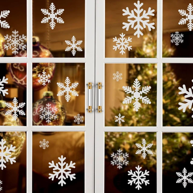 Main image of KESOTO 96Pcs Christmas Decorations, Snowflake Window Clings, 10 Sheets | Glueless PVC Window Stickers, 3 Sizes & 3 Snowflake Designs, For Windows, Fridge Doors & Mirrors, Indoor Christmas Decor