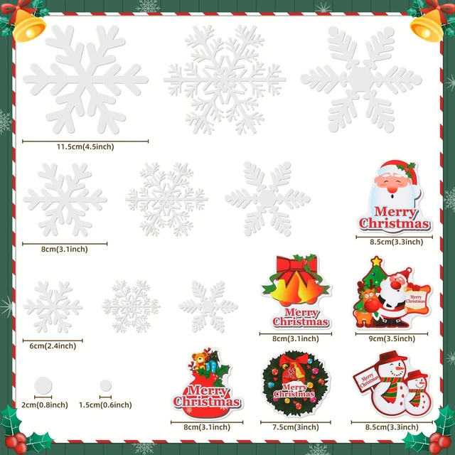 Alt view image 2 of 7 - KESOTO 96Pcs Christmas Decorations, Snowflake Window Clings, 10 Sheets | Glueless PVC Window Stickers, 3 Sizes & 3 Snowflake Designs, For Windows, Fridge Doors & Mirrors, Indoor Christmas Decor