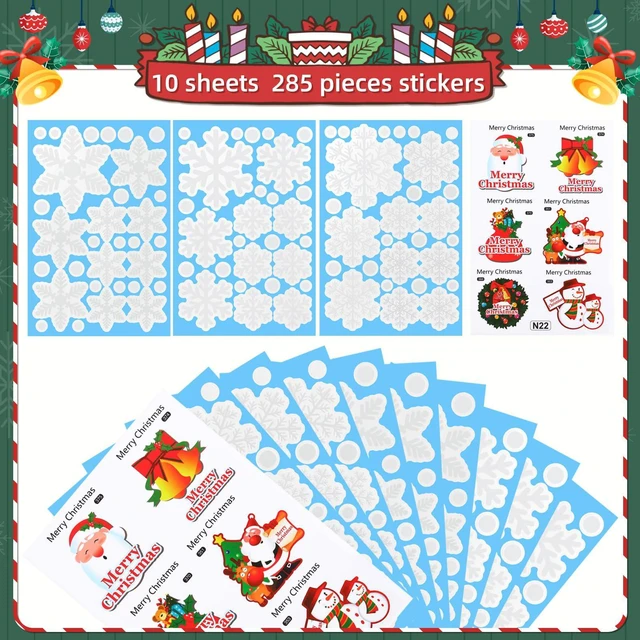 Alt view image 3 of 7 - KESOTO 96Pcs Christmas Decorations, Snowflake Window Clings, 10 Sheets | Glueless PVC Window Stickers, 3 Sizes & 3 Snowflake Designs, For Windows, Fridge Doors & Mirrors, Indoor Christmas Decor