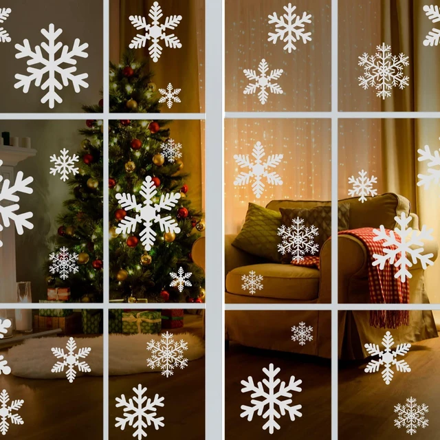 Alt view image 5 of 7 - KESOTO 96Pcs Christmas Decorations, Snowflake Window Clings, 10 Sheets | Glueless PVC Window Stickers, 3 Sizes & 3 Snowflake Designs, For Windows, Fridge Doors & Mirrors, Indoor Christmas Decor