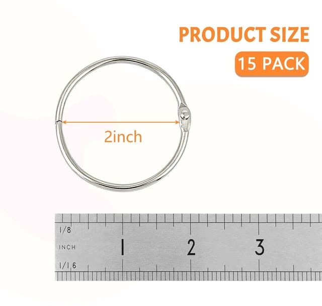 Alt view image 3 of 7 - 2 Inch (15 Pack) Loose Leaf Binder Book Rings, with Metal Nickel Plated for Key,and Index Cards, for School, Home, or Office, Silver