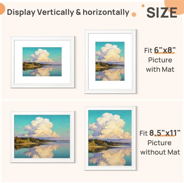 Alt view image 2 of 7 - 8.5 by 11 Picture Frame, Vintage Frames Decor, 1Pack White | Fit 6x8 and 8.5x11 Photo, Wall or Tabletop Display, Antique-style Decoration, Rustic Farmhouse Decor, For Weddings